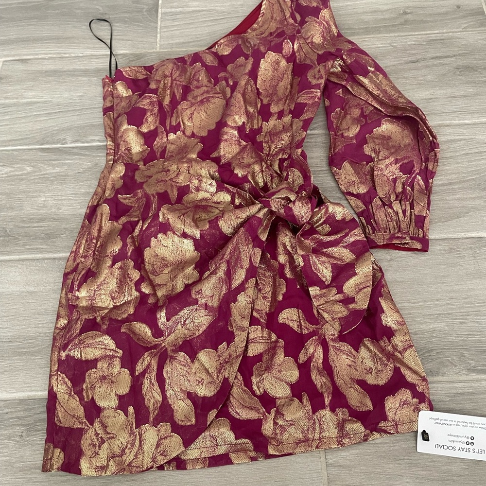 NWT Yumi Kim One Shoulder Dress Cocktail Gold Floral Small